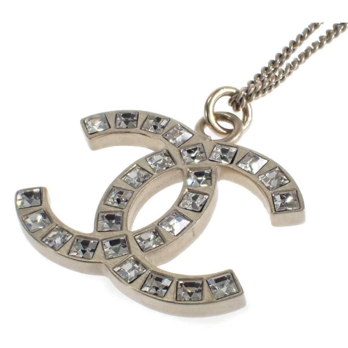 Chanel CC Rhinestone Pendant Necklace Metal Necklace in Good condition