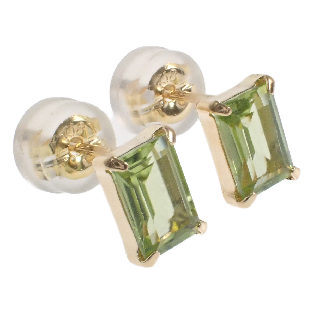 K18 Yellow Gold & Peridot Square Design Earrings, Green for Women - New & Unused