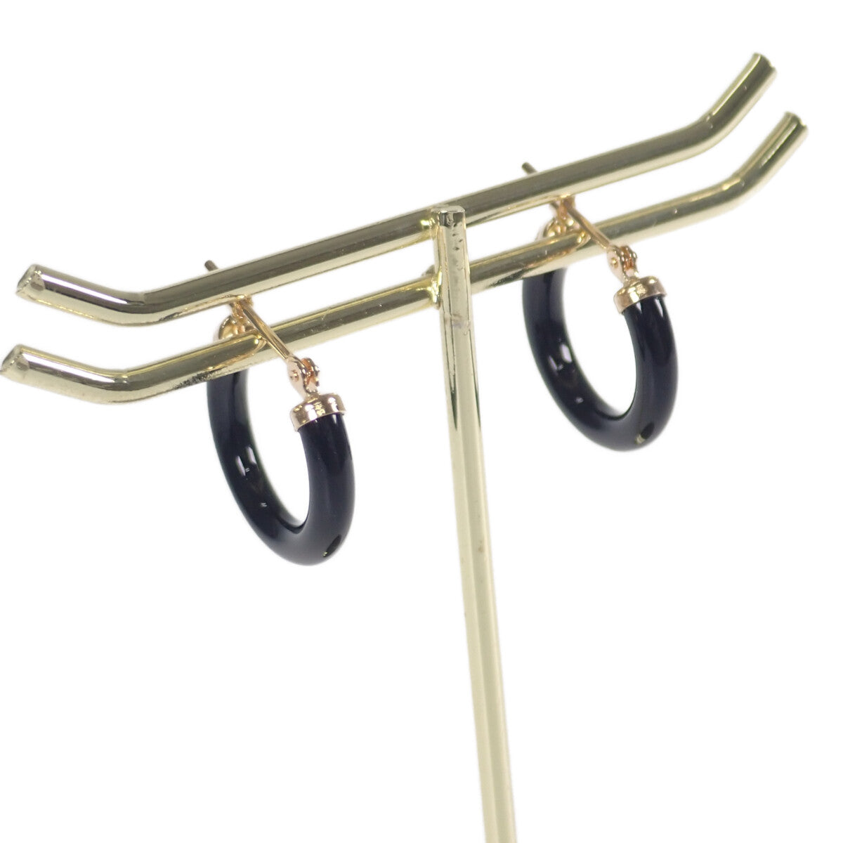 Women's Onyx Hoop Design Earrings in K18 Yellow Gold, Gold, Never Used, Pre-owned