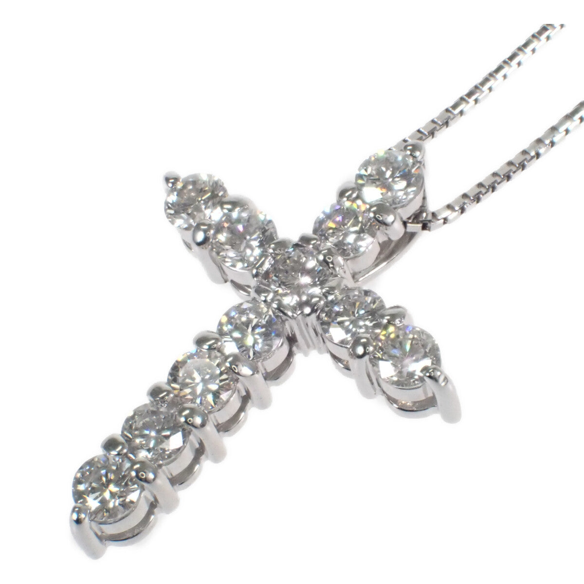 [LuxUness]  K18 White Gold Cross Design Necklace with 1.06ct Diamond for Women in Excellent condition