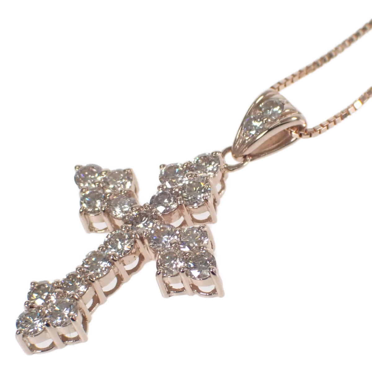 [LuxUness]  K18 Pink Gold Cross Design Necklace with 1.03ct Diamond for Women in Excellent condition