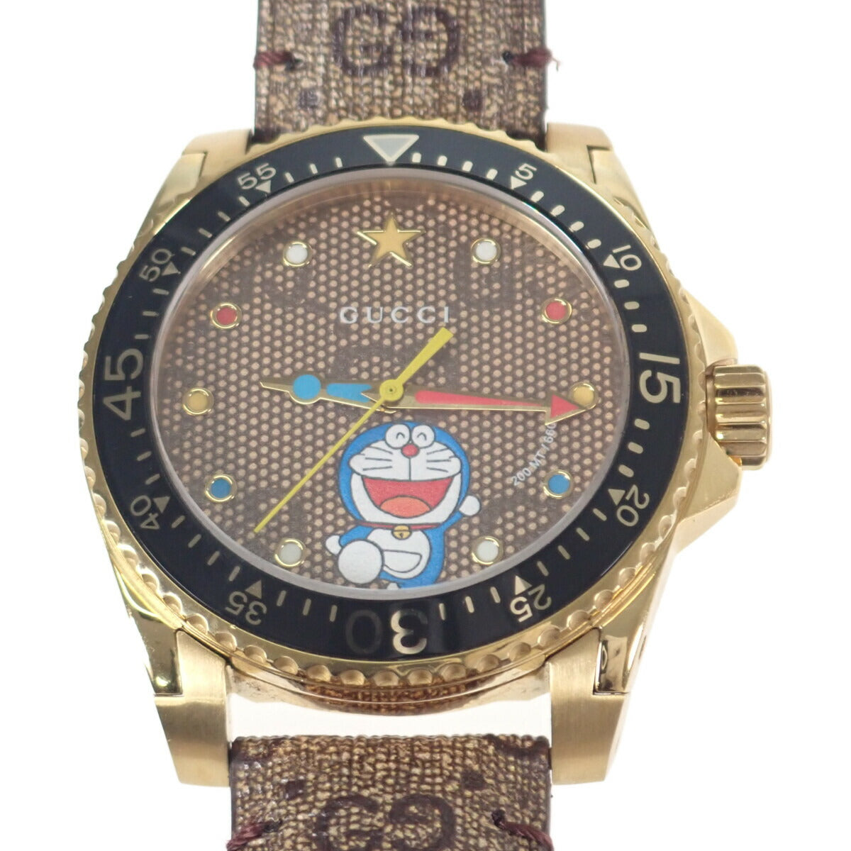 Gucci  Gucci Doraemon Dive Men's Watch with Brown Leather Strap and Stainless Steel Case YA136335 in Good condition