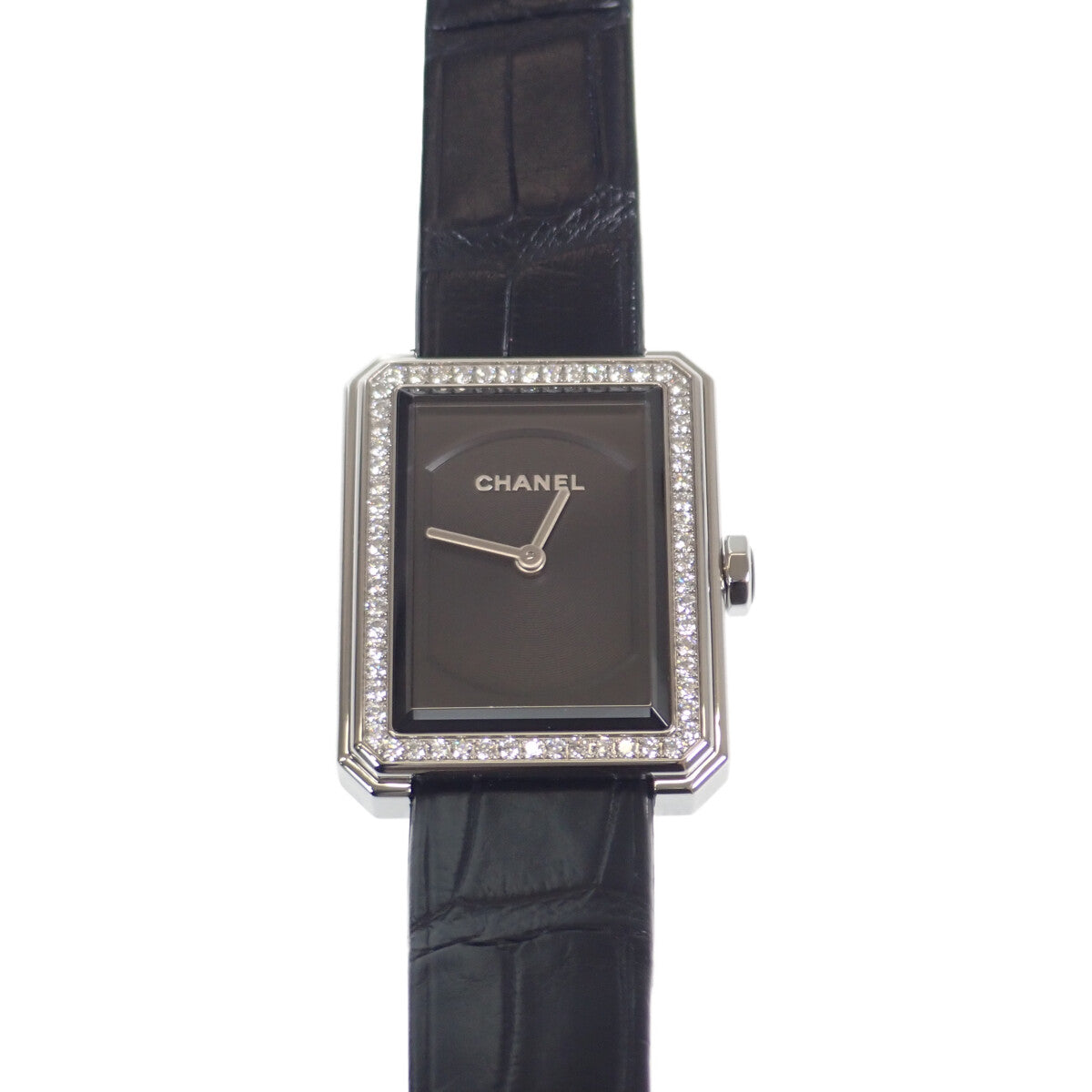 Chanel Boyfriend Stainless Steel, Leather and Diamond Ladies Watch with Black Dial H4883