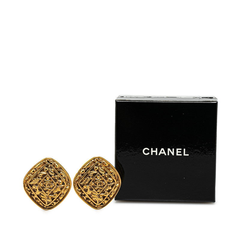 Chanel Coco Mark Rhombus Earrings Gold Plated in Very Good Condition