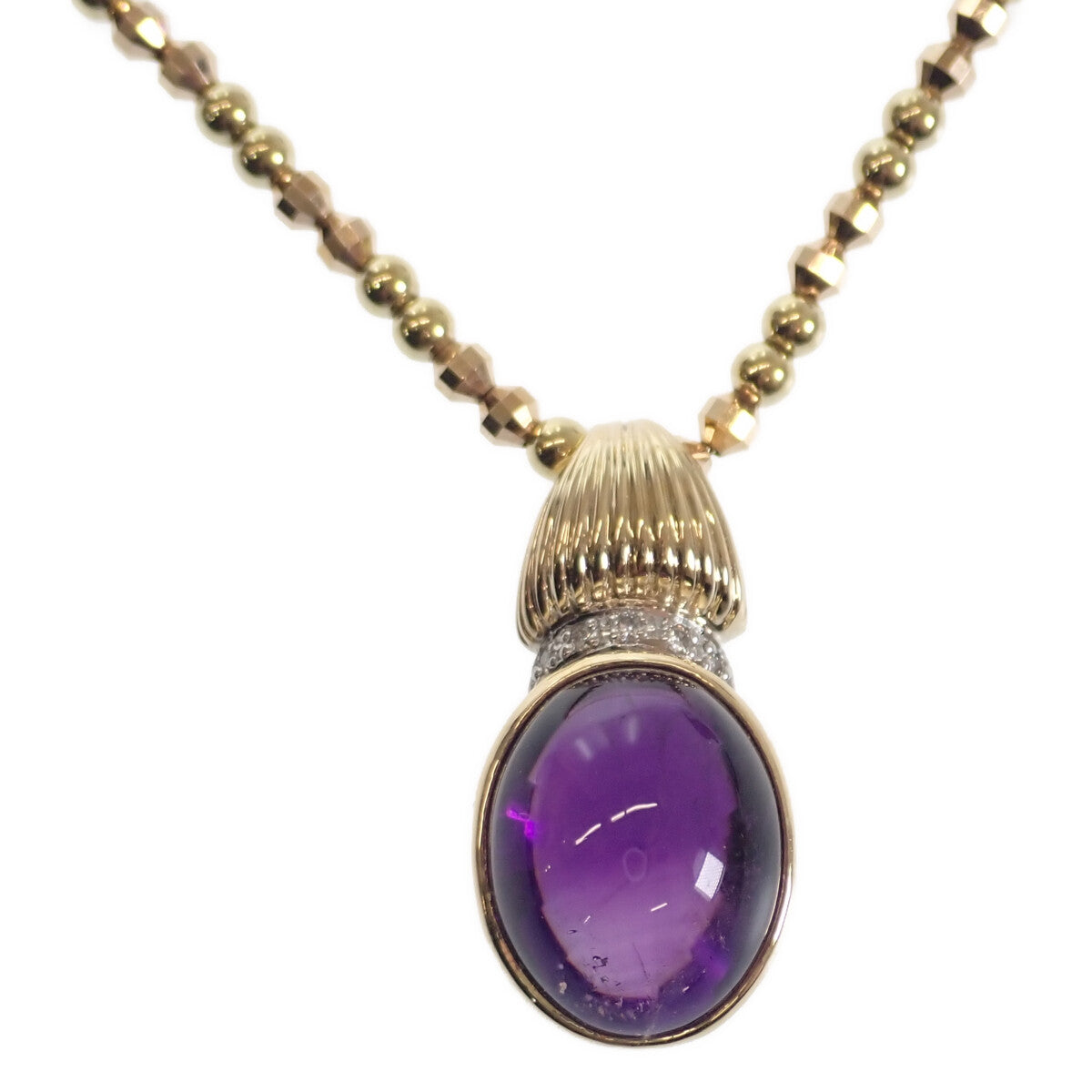 Ladies' K18YG and Pt900 Necklace with Amethyst (12.89ct) and Diamond (0.05ct) in Gold – Used