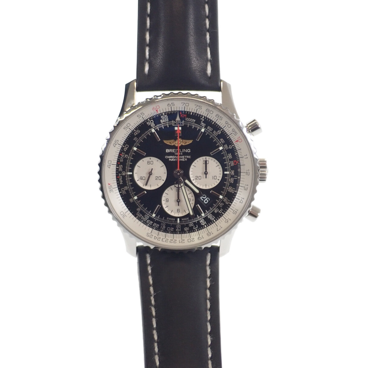 BREITLING Navitimer 01 Men's Chronograph, Stainless Steel/Leather, Silver, Black Dial AB012721/BD09(AB0127)