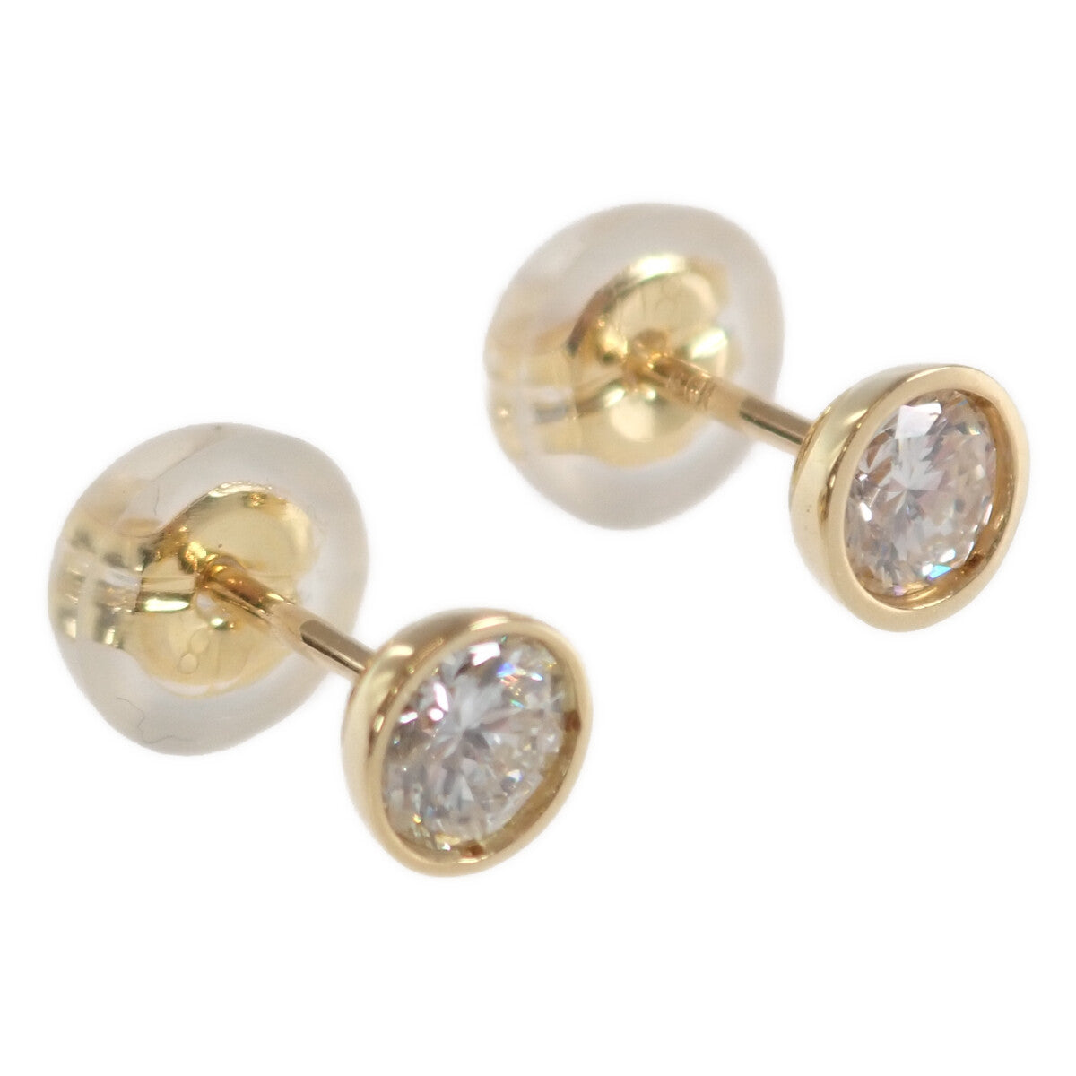 K18 Yellow Gold and Diamond Stud Earrings, Ladies', Diamond 0.157ct & 0.176ct, Preowned