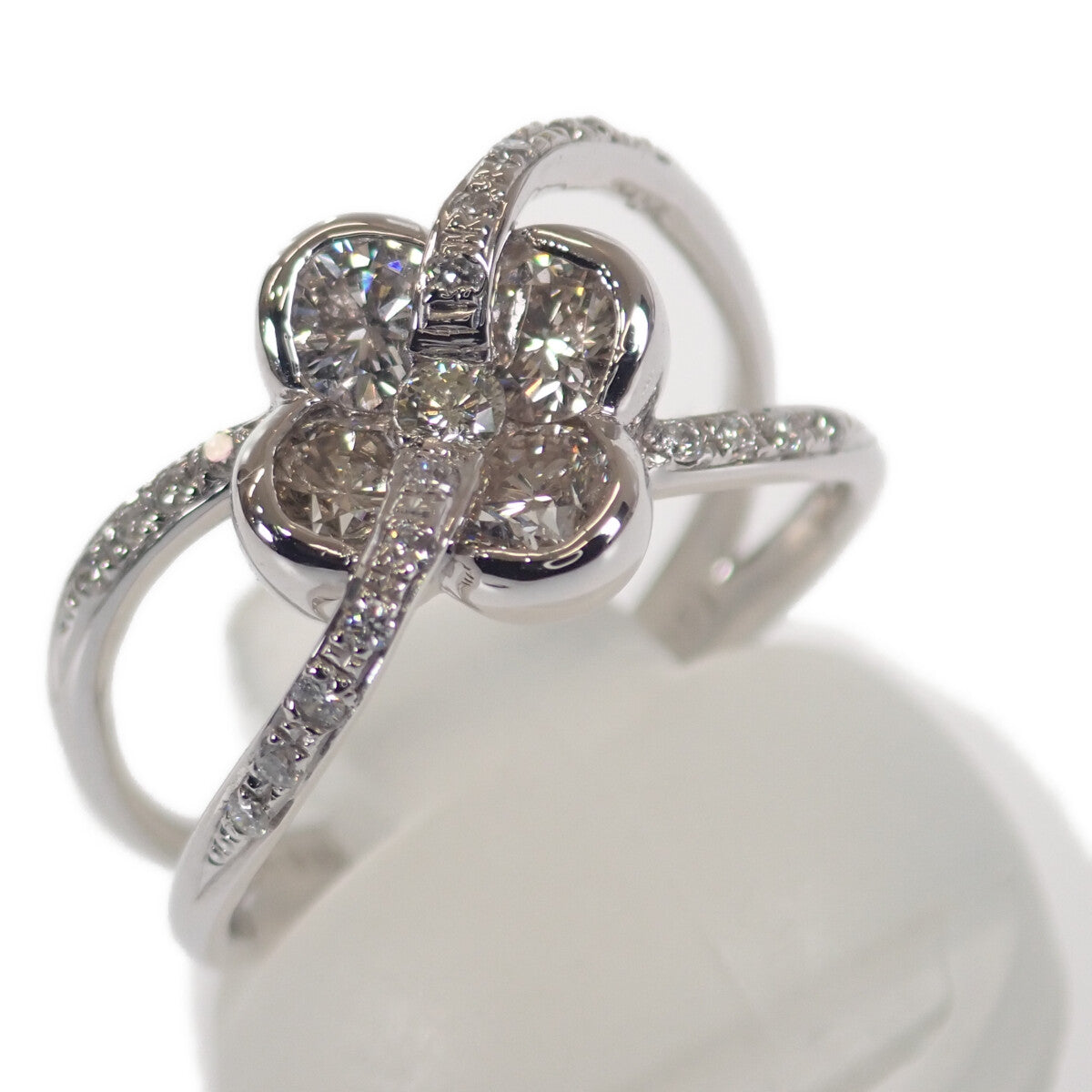[LuxUness]  Four-leaf Clover Cross Design Ring - Pt900 Platinum & 1.00ct Diamond, Size 12 in Excellent condition