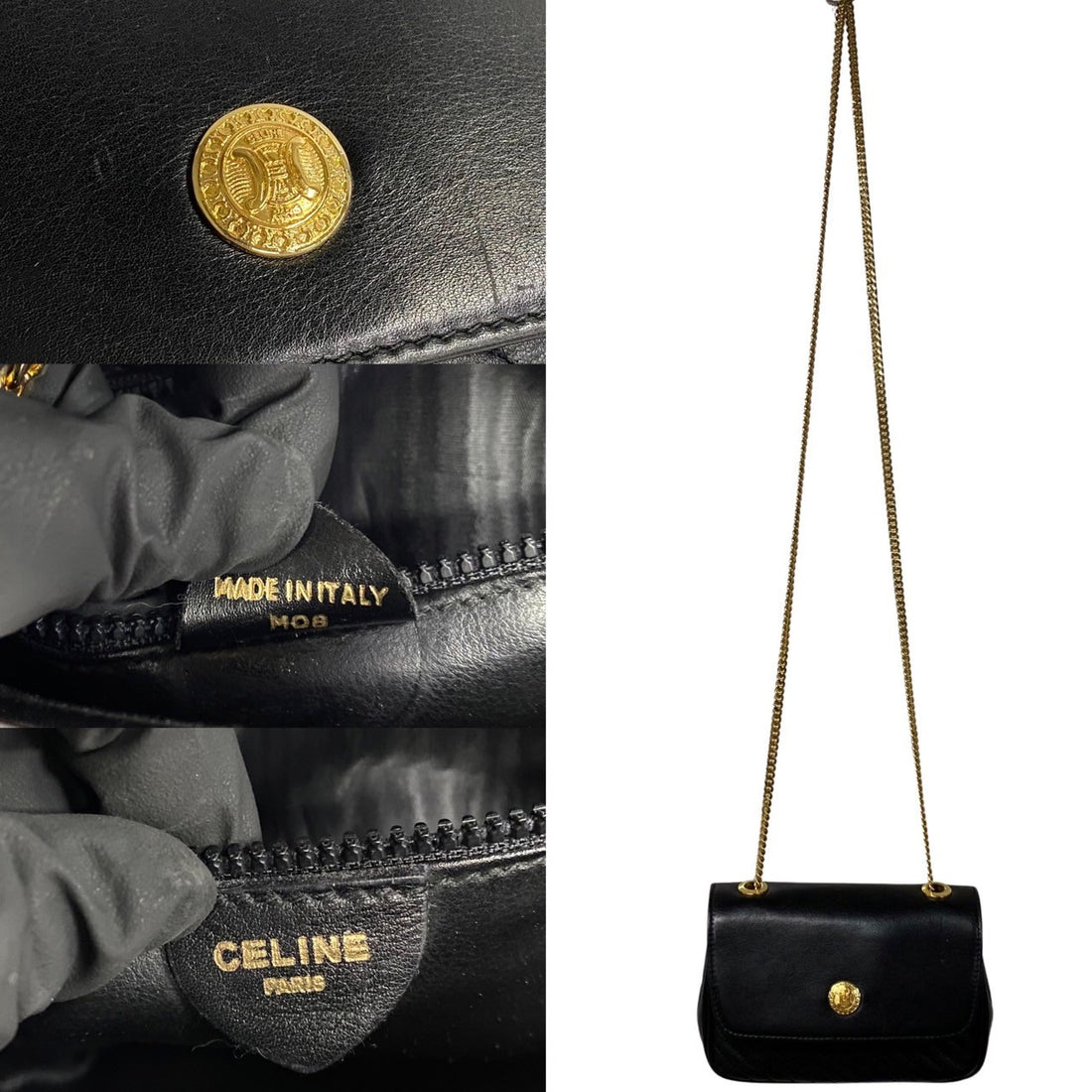 Celine Mini Triomphe Chain Bag Leather Crossbody Bag in Very Good Condition