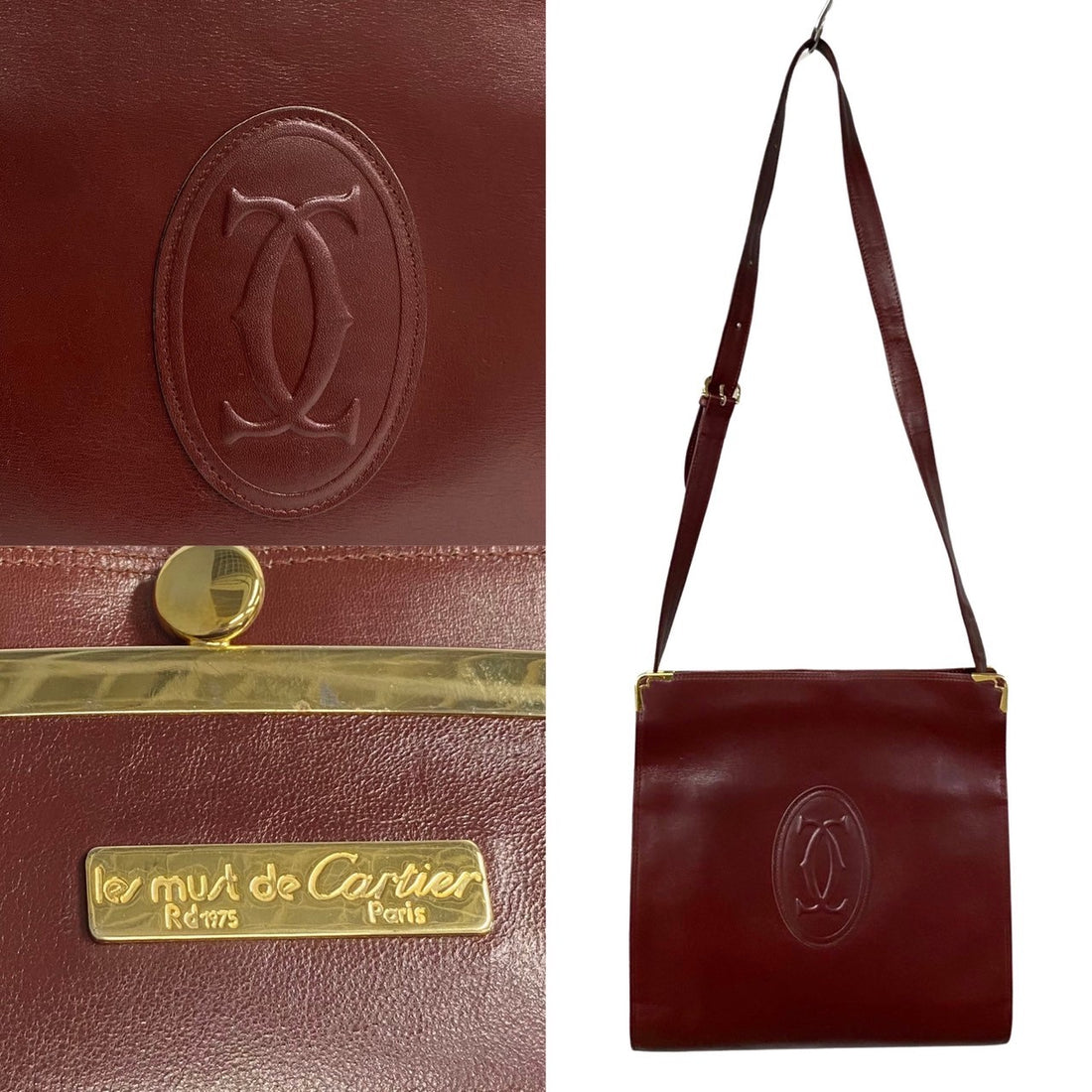 Cartier Cartier Shoulder Bag Must Leather Bordeaux Leather Shoulder Bag T16550 in Very Good Condition