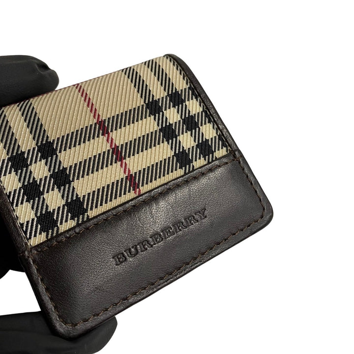 Burberry House Check Canvas & Leather Coin Purse Leather Coin Case in Very Good Condition