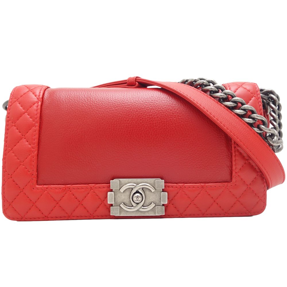 Chanel Boy Chain Shoulder Bag Red Lambskin