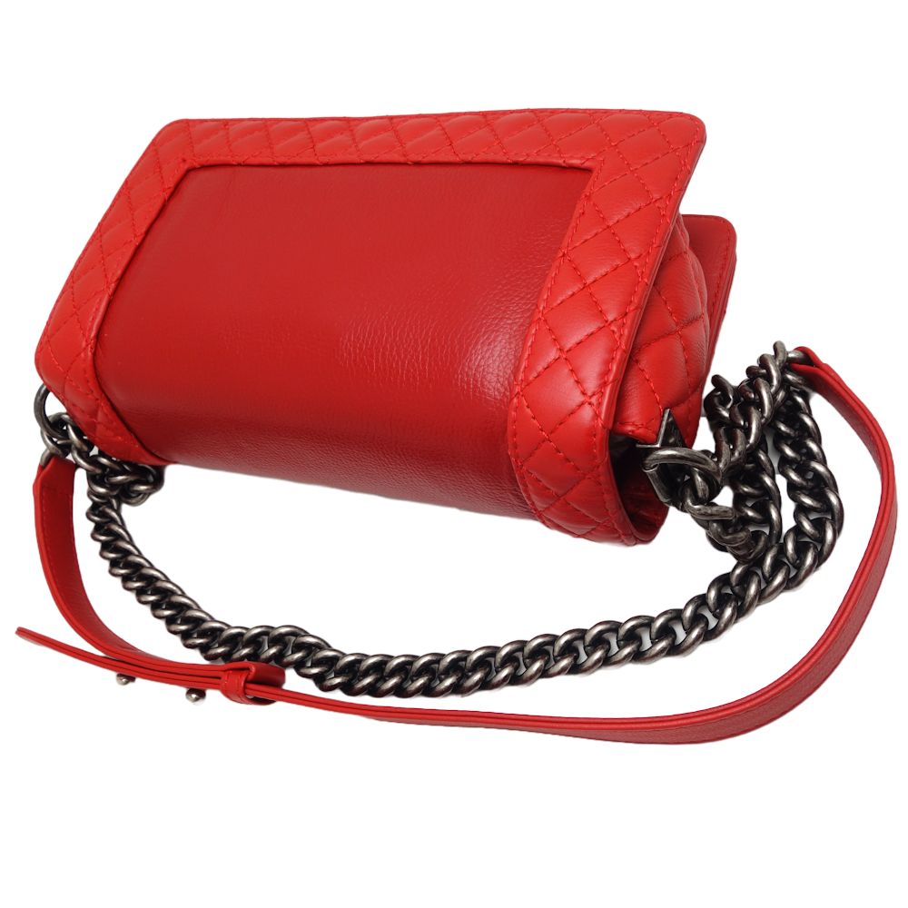 Chanel Boy Chain Shoulder Bag Red Lambskin