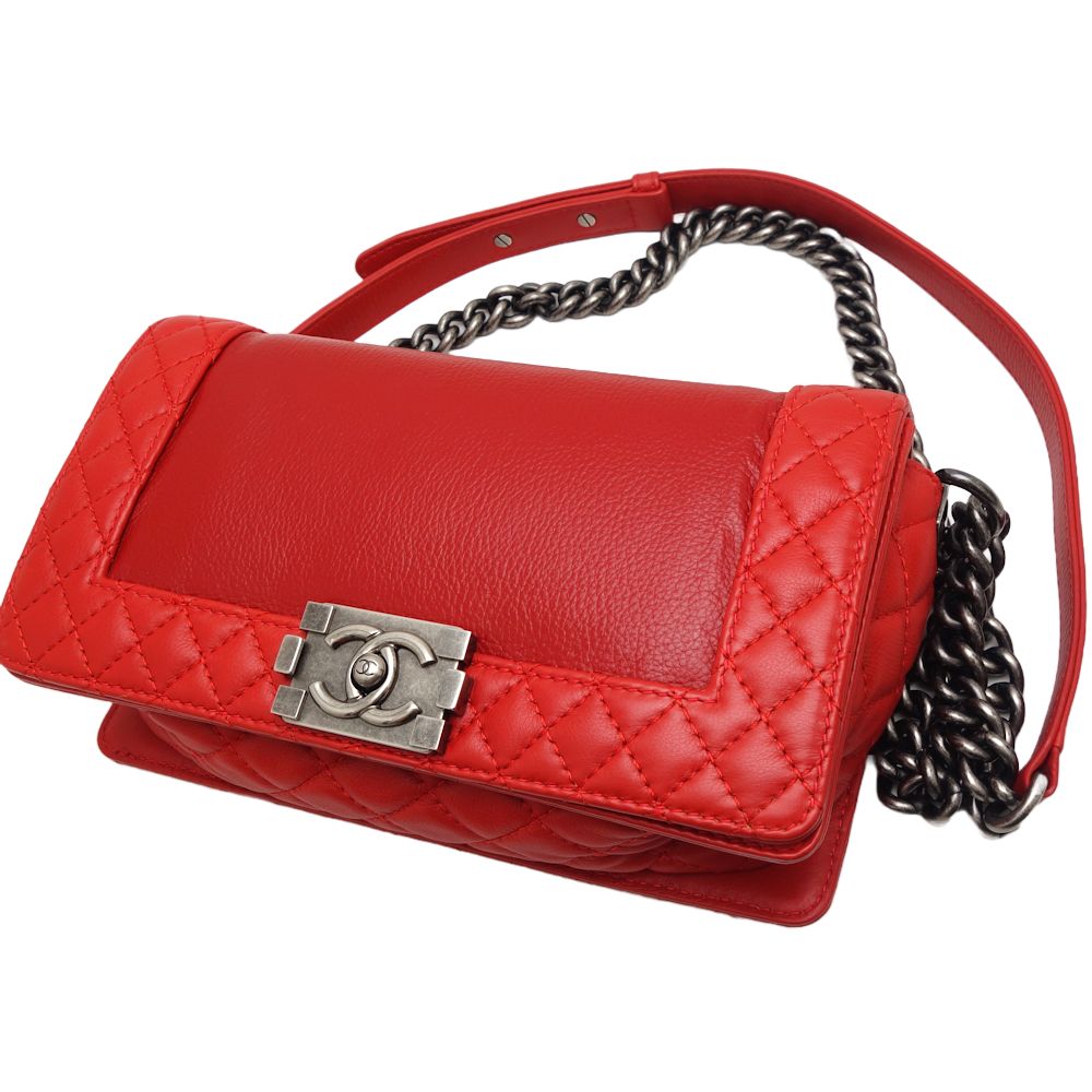 Chanel Boy Chain Shoulder Bag Red Lambskin