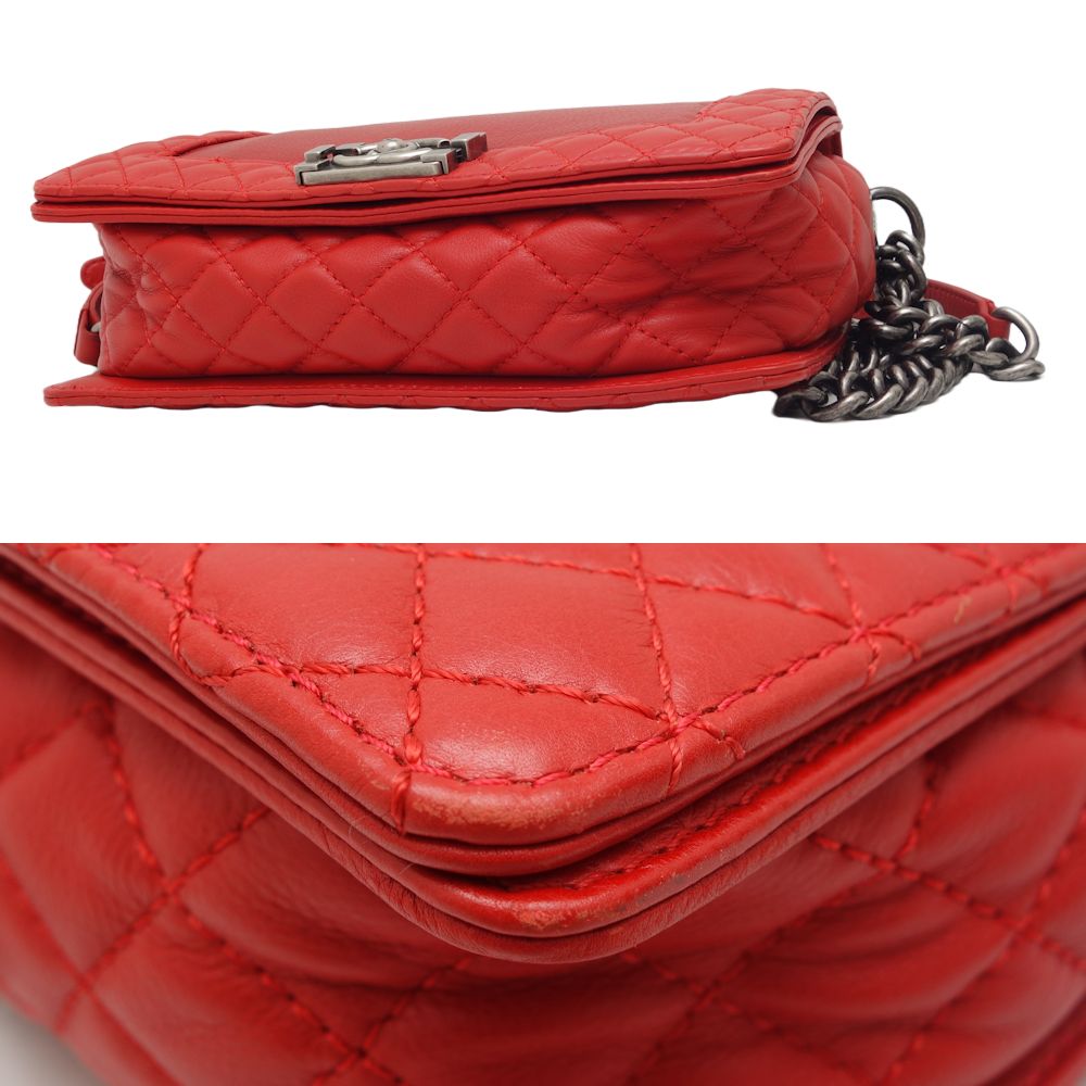 Chanel Boy Chain Shoulder Bag Red Lambskin