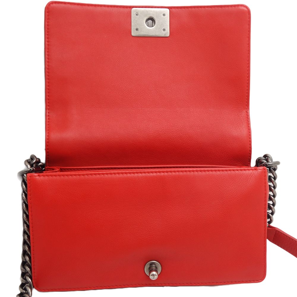 Chanel Boy Chain Shoulder Bag Red Lambskin