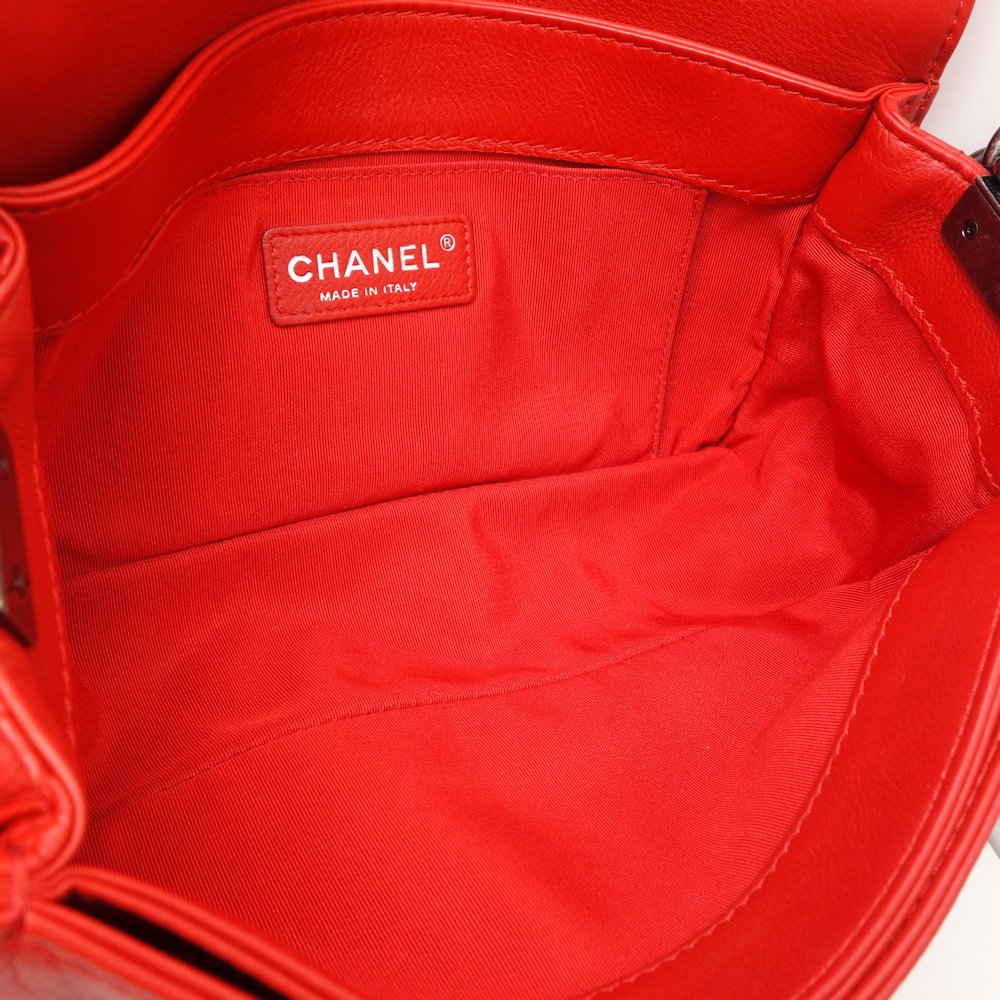 Chanel Boy Chain Shoulder Bag Red Lambskin