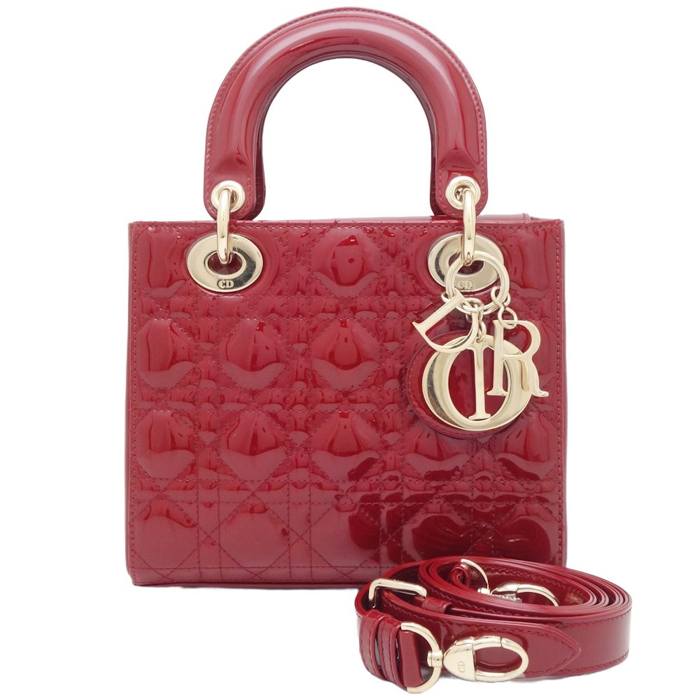 Dior Lady Dior Small Patent Handbag Red