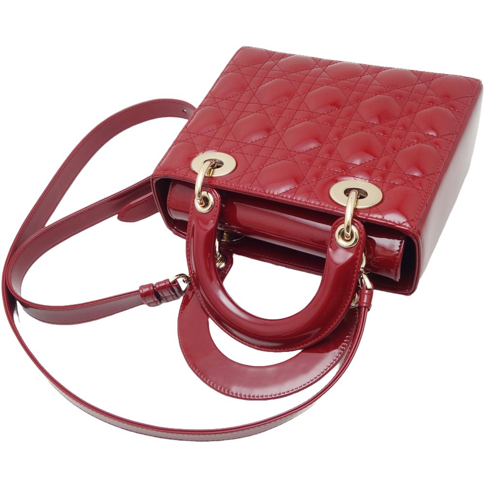 Dior Lady Dior Small Patent Handbag Red