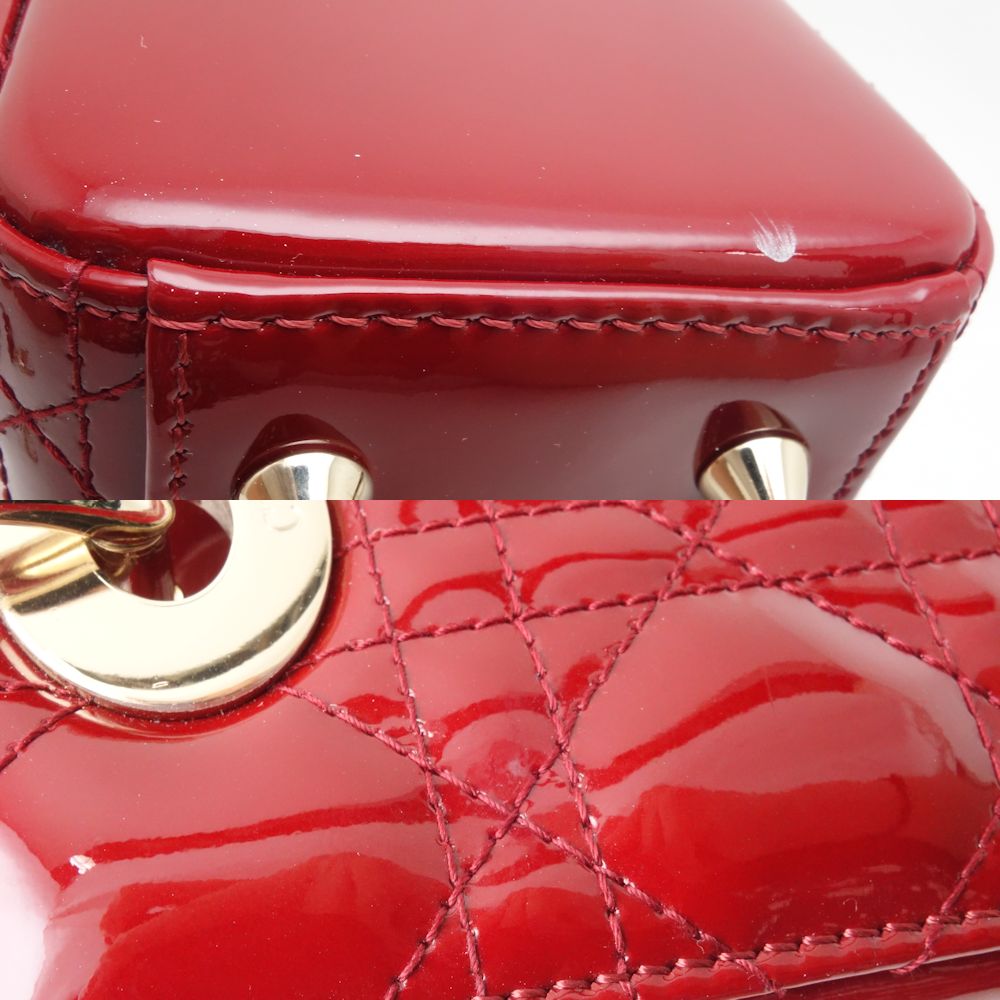 Dior Lady Dior Small Patent Handbag Red