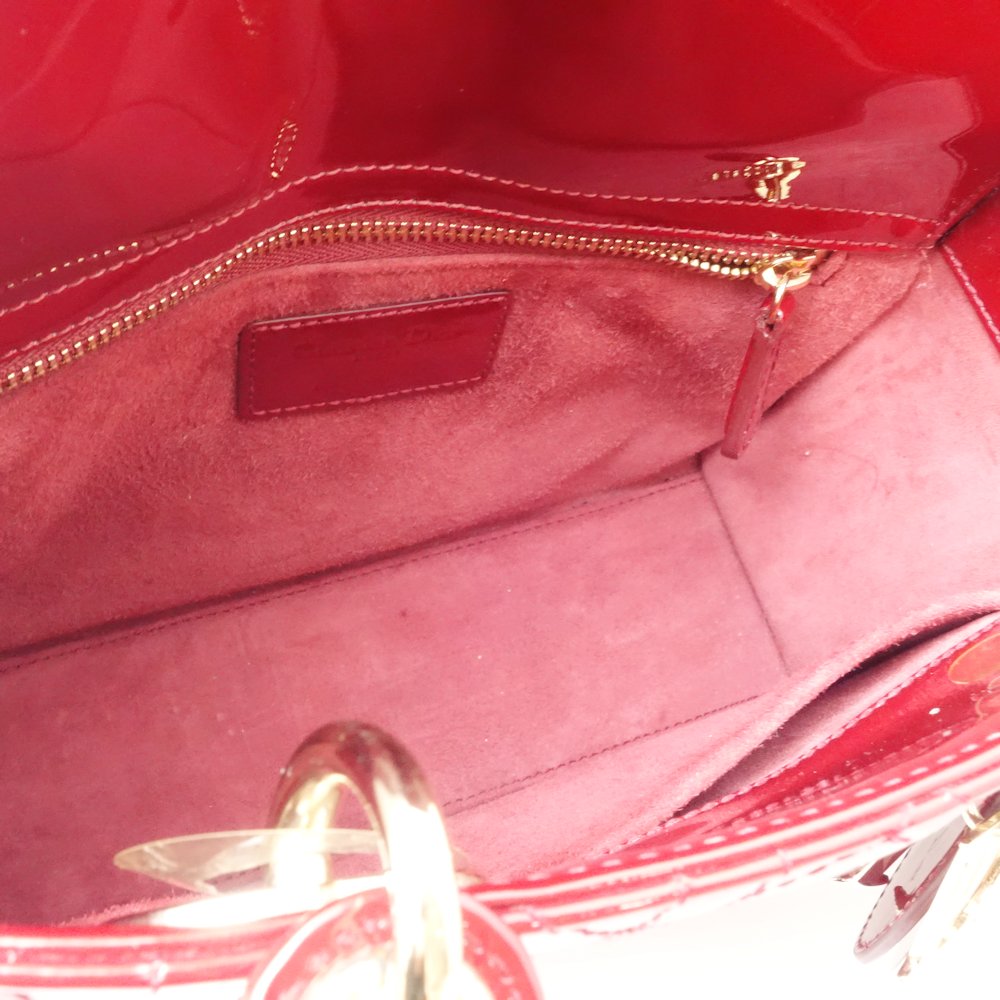 Dior Lady Dior Small Patent Handbag Red