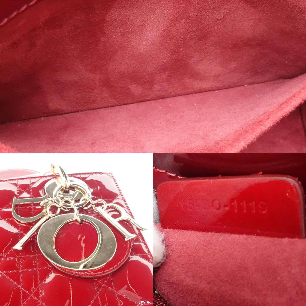 Dior Lady Dior Small Patent Handbag Red