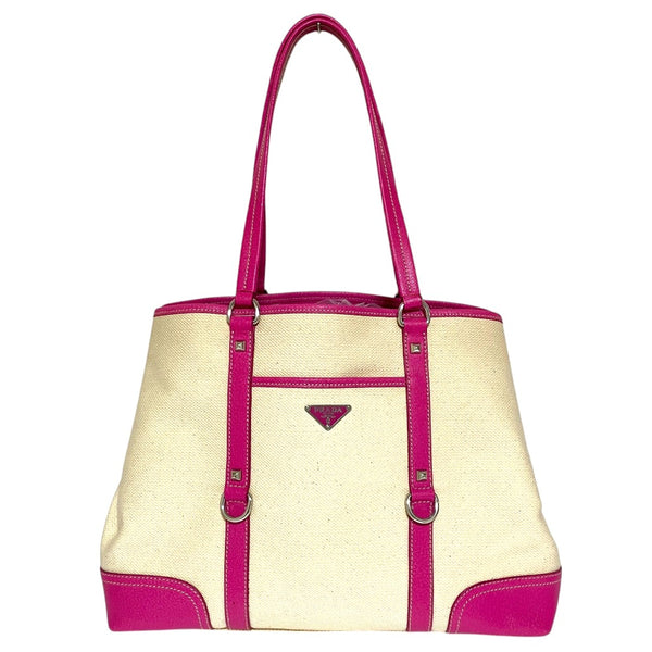 Prada Triangle Plate Canvas Tote Bag