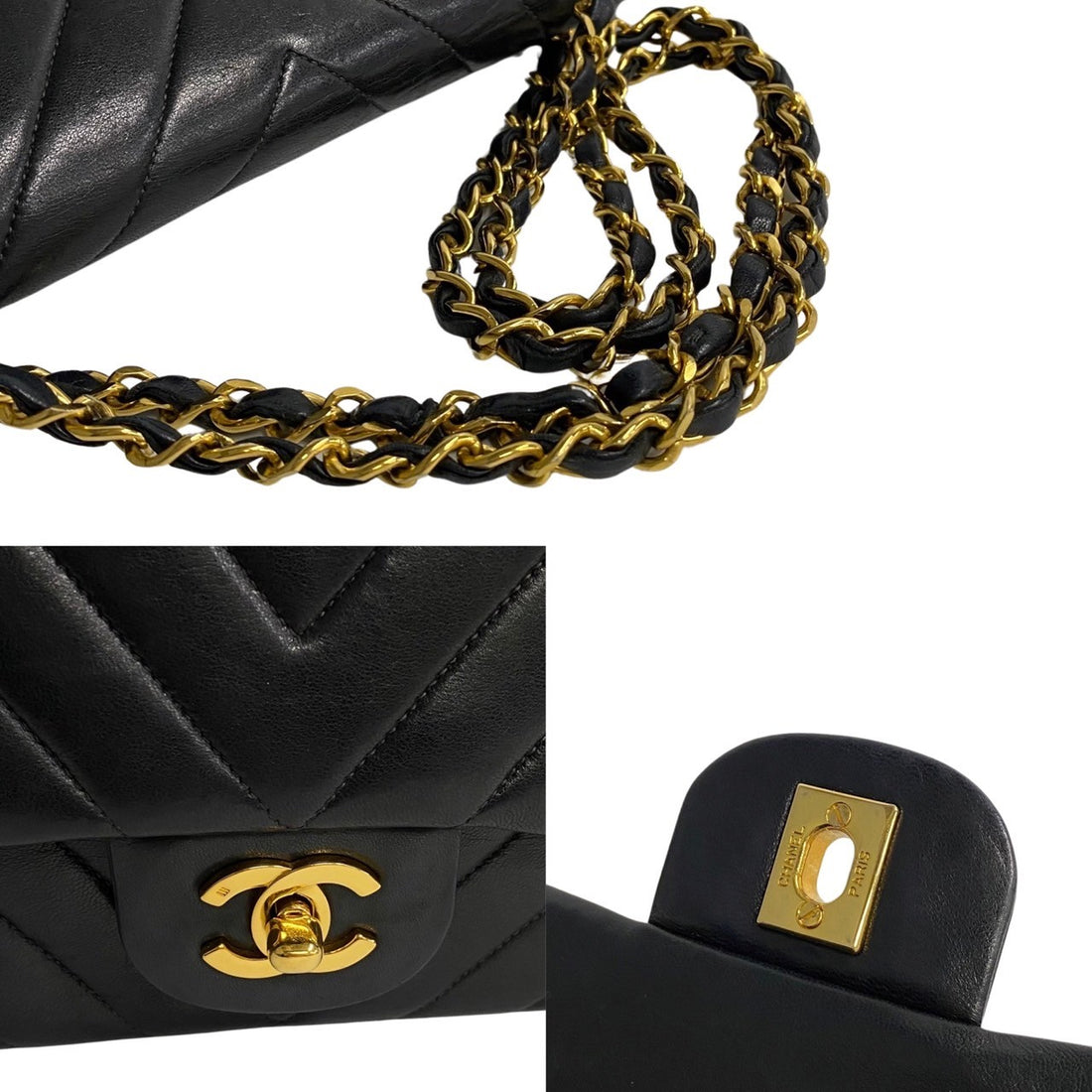 Chanel Medium Chevron Double Flap Bag Leather Shoulder Bag