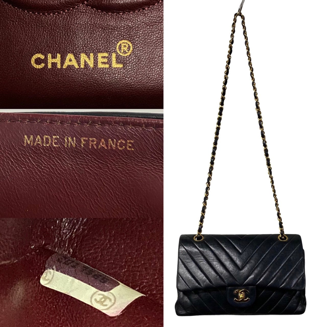 Chanel Medium Chevron Double Flap Bag Leather Shoulder Bag in Very Good Condition