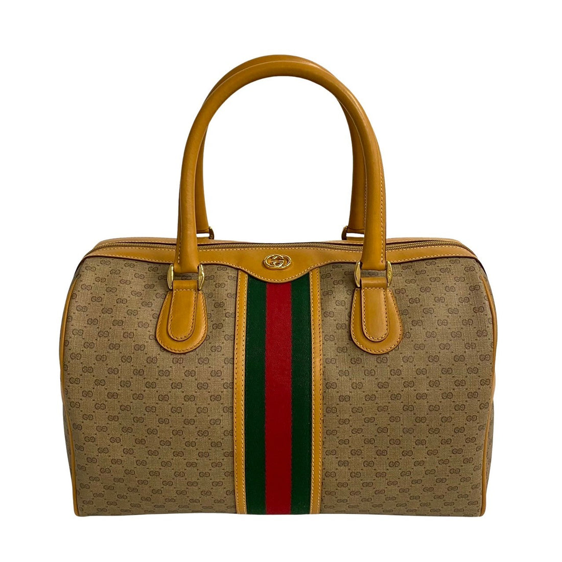 Gucci GG Canvas Web Boston Bag  Canvas Handbag in Great Condition