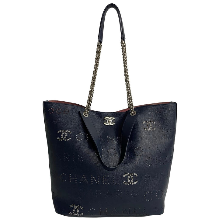 Chanel CC Logo Eyelets Bag  Leather Tote Bag in Very Good Condition