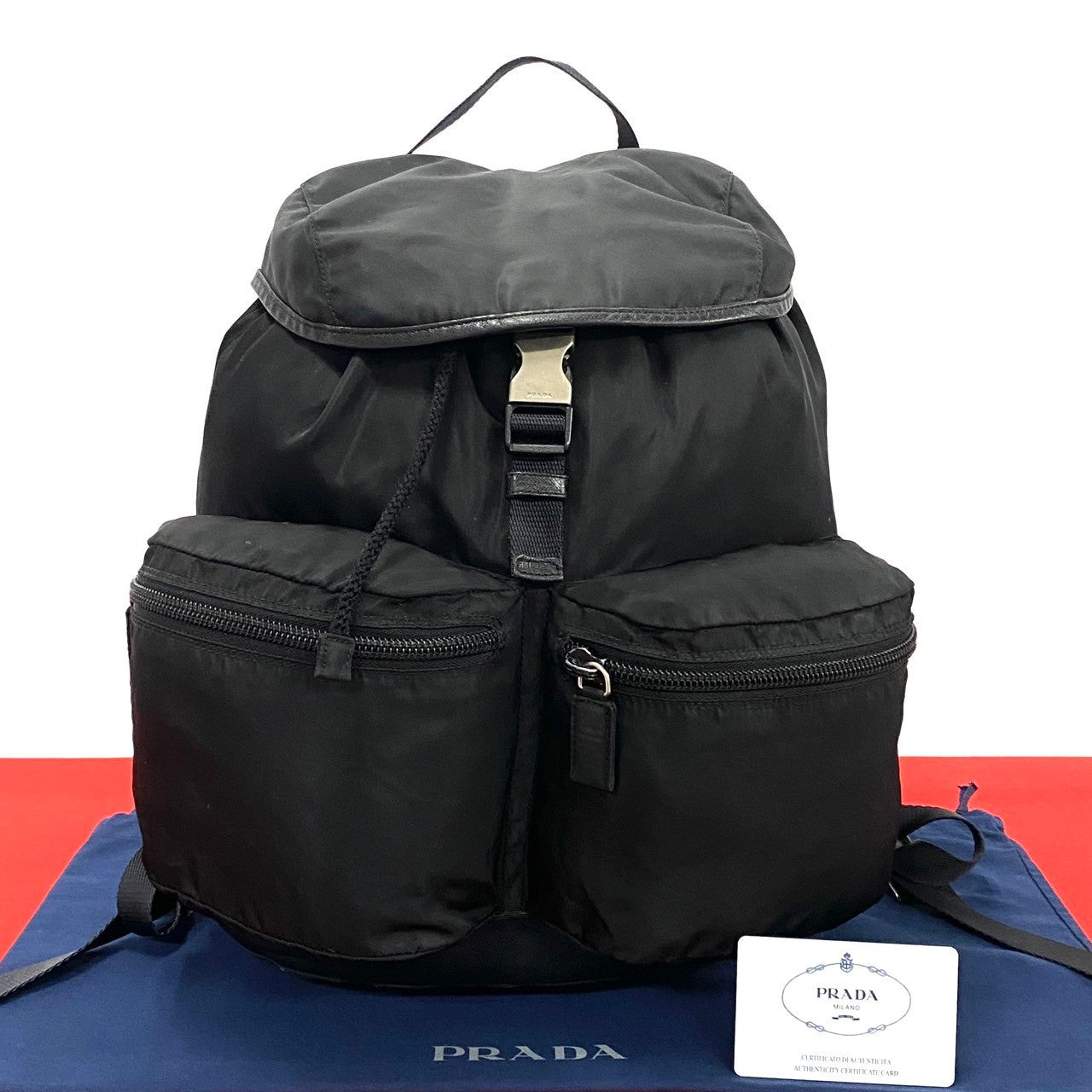 Prada Nylon Leather Backpack Black