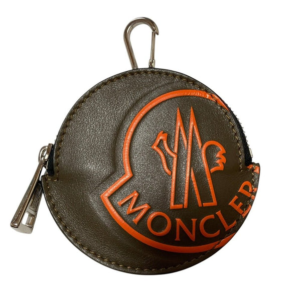 Moncler logo print leather round coin case