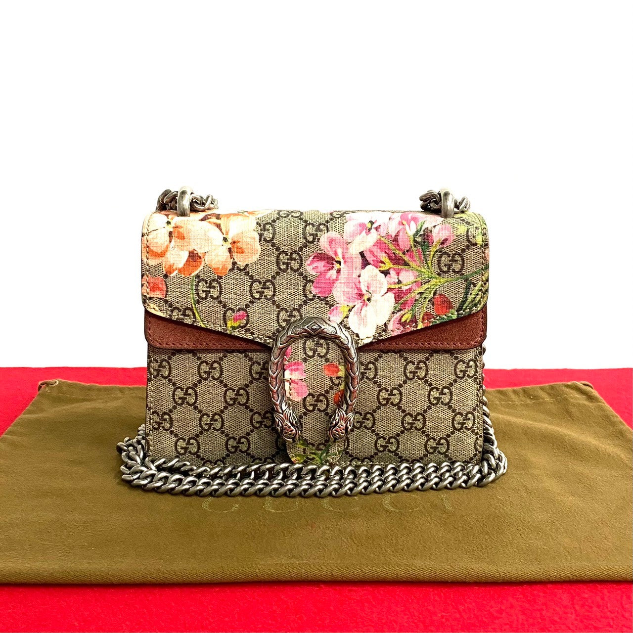 Gucci Mini GG Supreme Blooms Dionysus Shoulder Bag  Canvas Crossbody Bag in Good condition