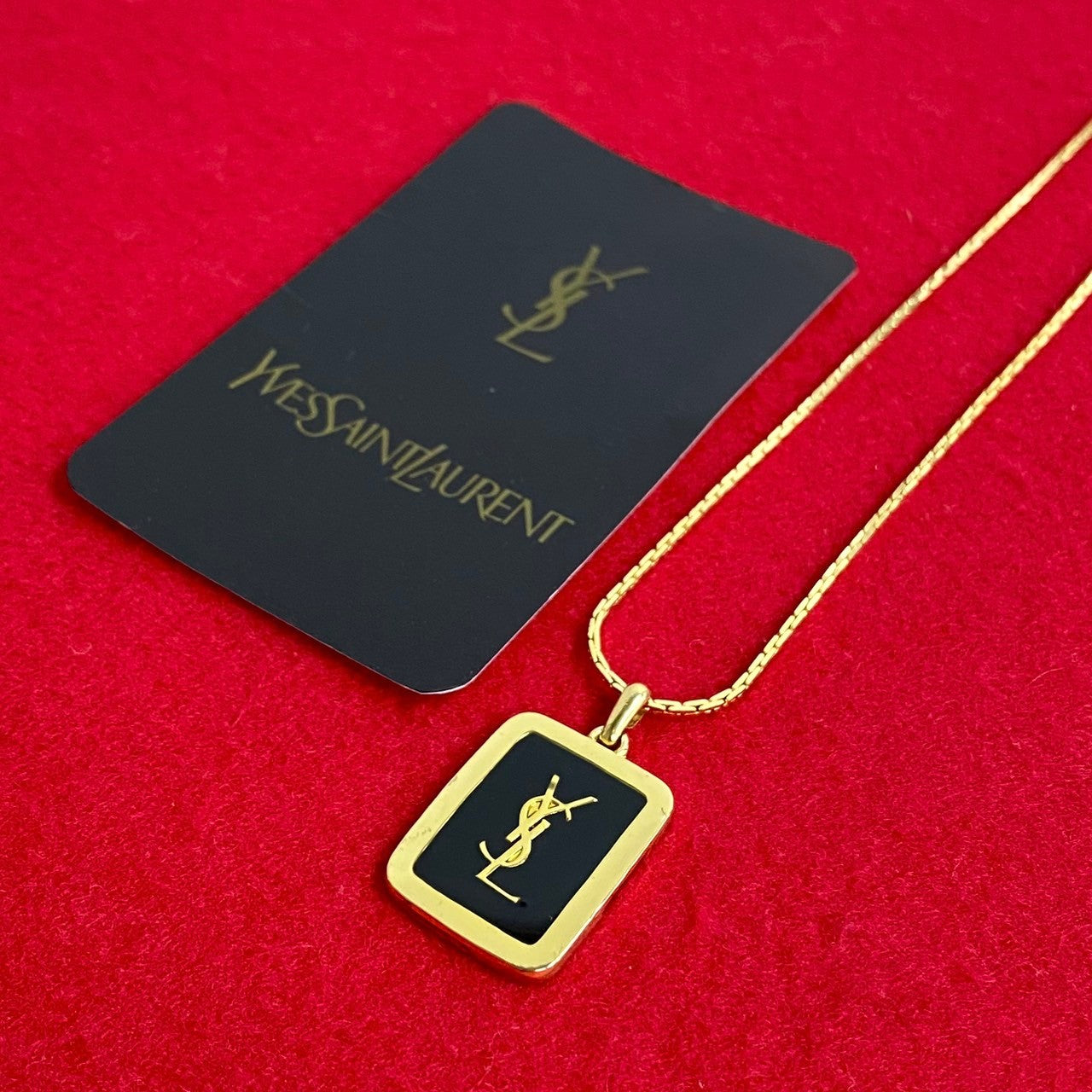 Yves Saint Laurent Logo Square Pendant Necklace Metal Necklace in Excellent condition