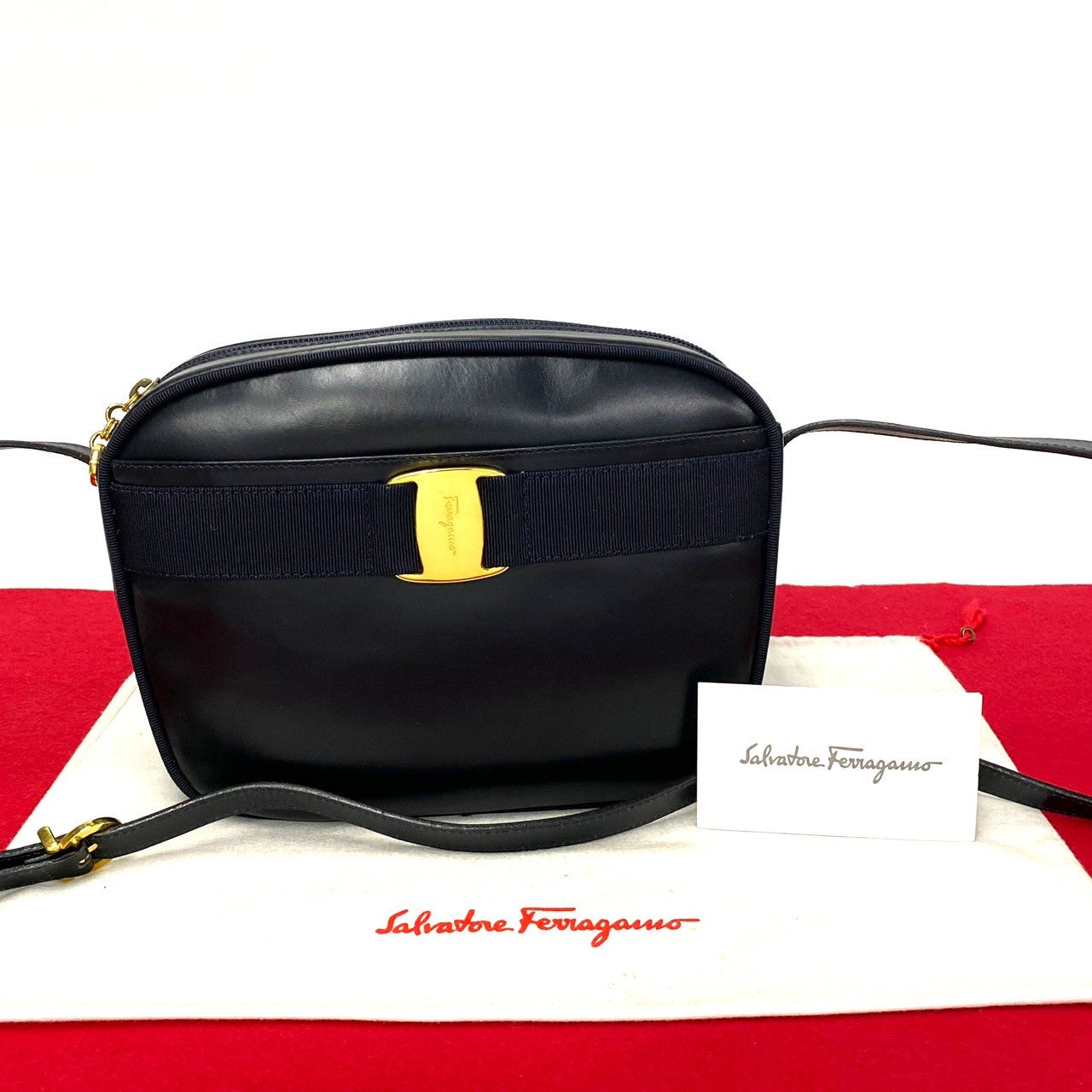 Salvatore Ferragamo Leather Vara Bow Crossbody Bag Leather Crossbody Bag A-21 4183 in Good condition