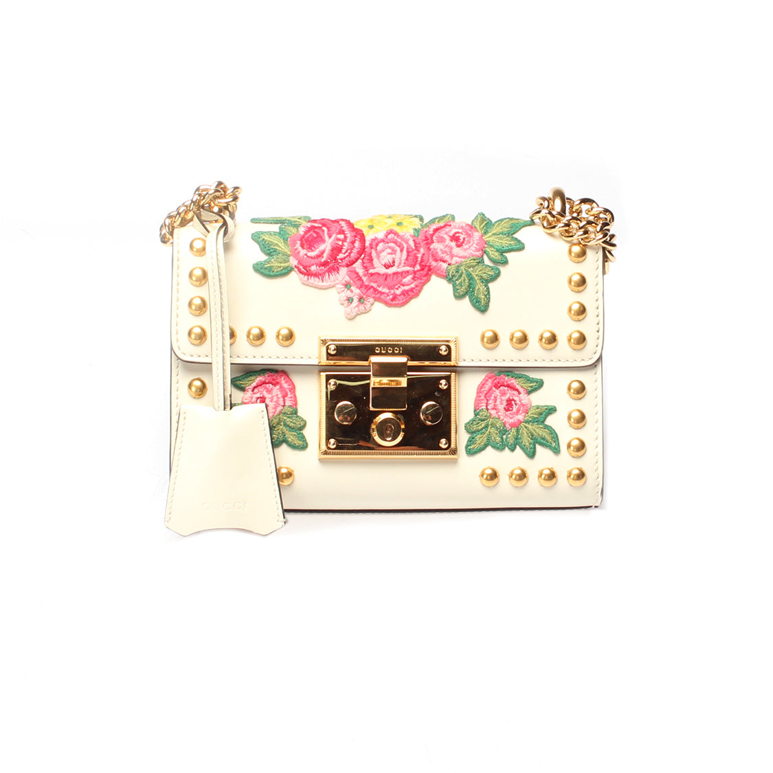 Floral Studded Padlock Shoulder Bag