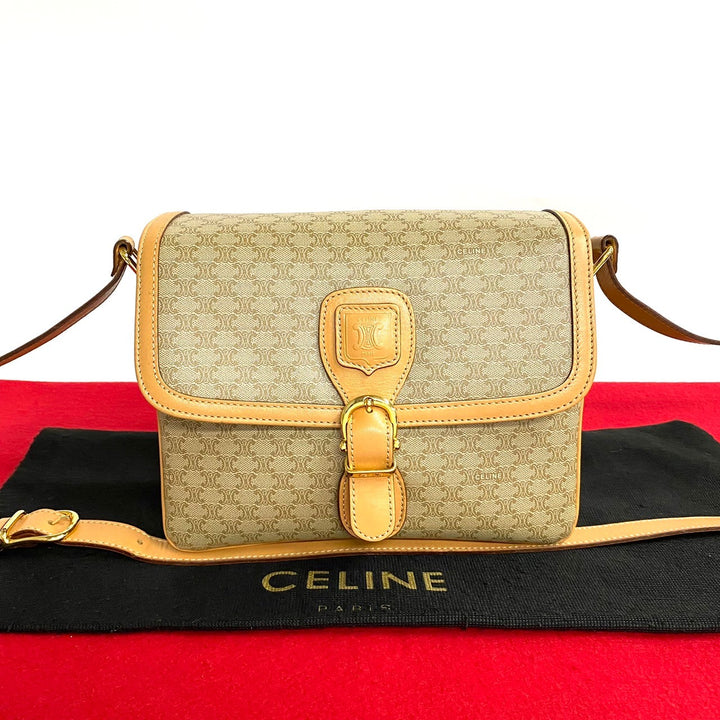 Celine Triomphe Macadam Crossbody Bag  Leather Crossbody Bag in Great Condition