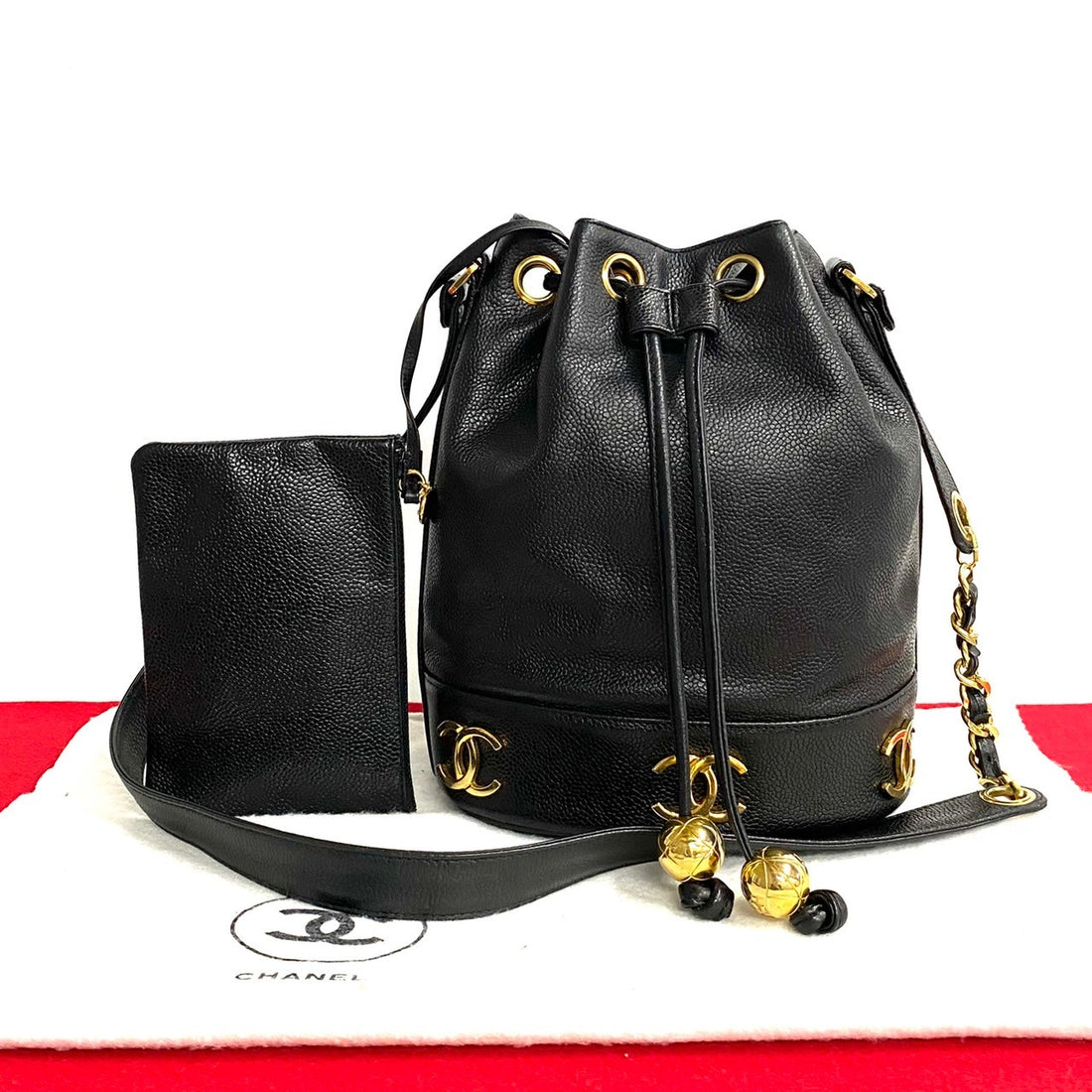 Chanel Triple CC Caviar Bucket Bag Leather Crossbody Bag