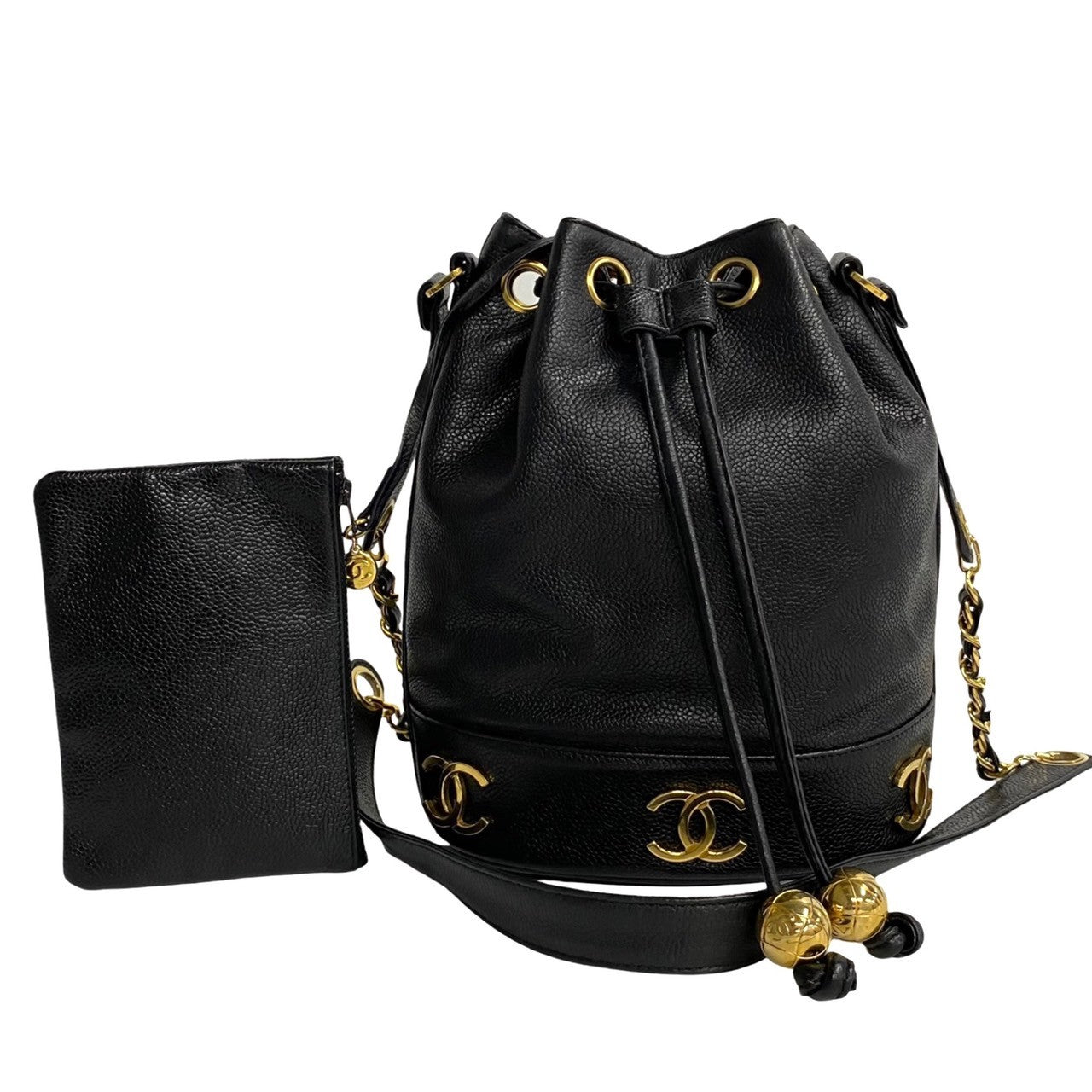 Chanel Triple CC Caviar Bucket Bag Leather Crossbody Bag in Great Condition