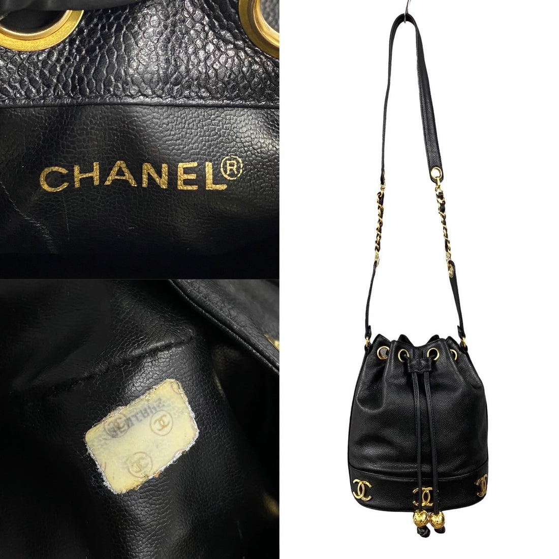 Chanel Triple CC Caviar Bucket Bag Leather Crossbody Bag