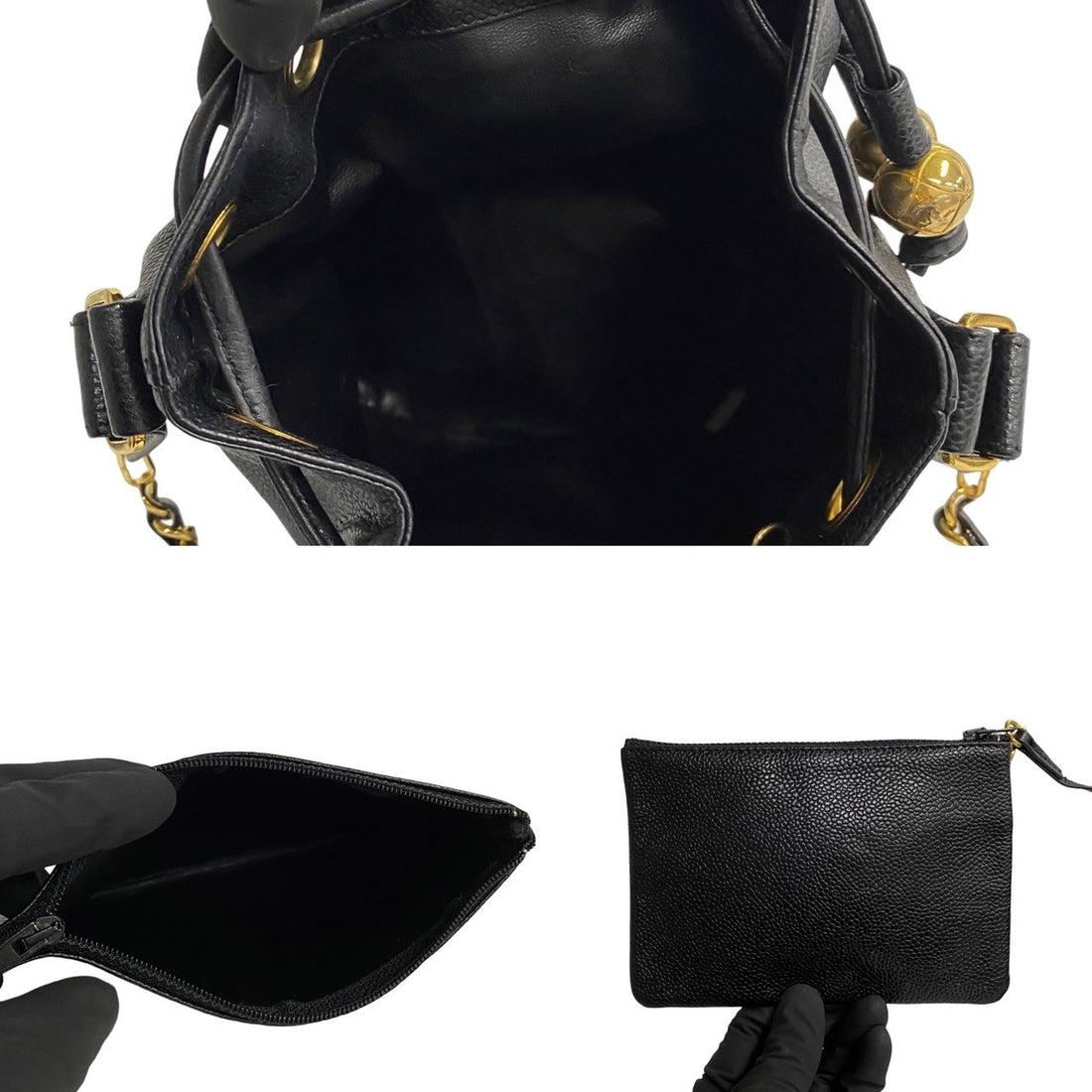 Chanel Triple CC Caviar Bucket Bag Leather Crossbody Bag