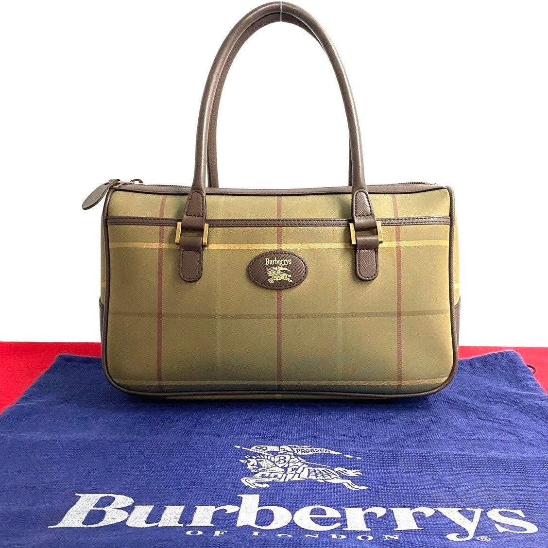 Burberry Check Canvas Mini Boston Bag Canvas Handbag in Good condition