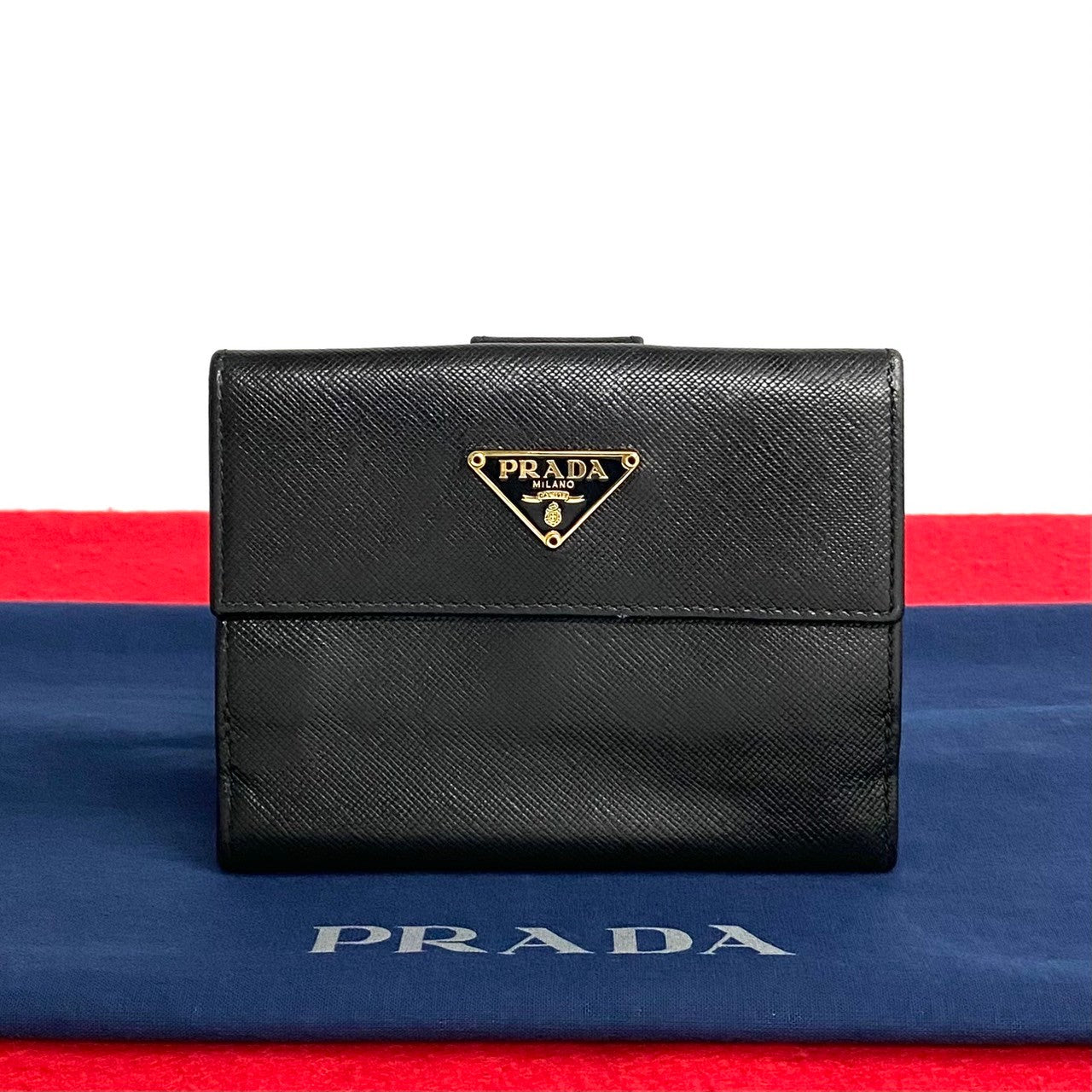 Prada Saffiano Leather Bifold Wallet Leather Short Wallet in Good condition