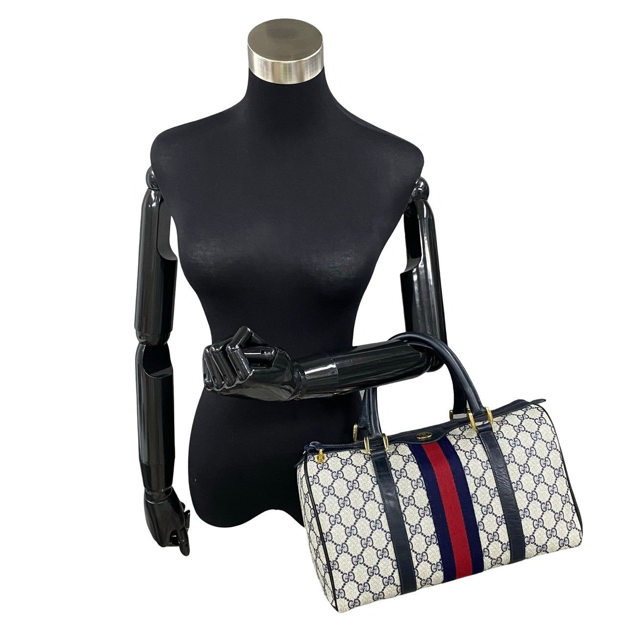 Gucci Vintage Leather Handbag Mini Boston Bag Navy