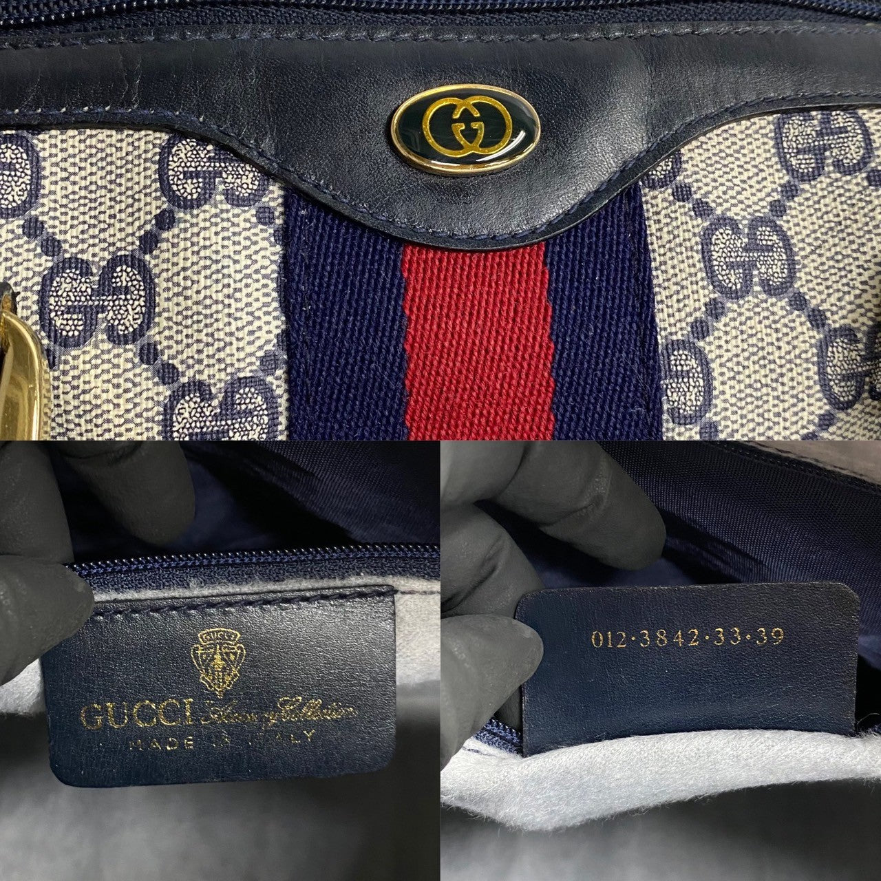 Gucci Vintage Leather Handbag Mini Boston Bag Navy