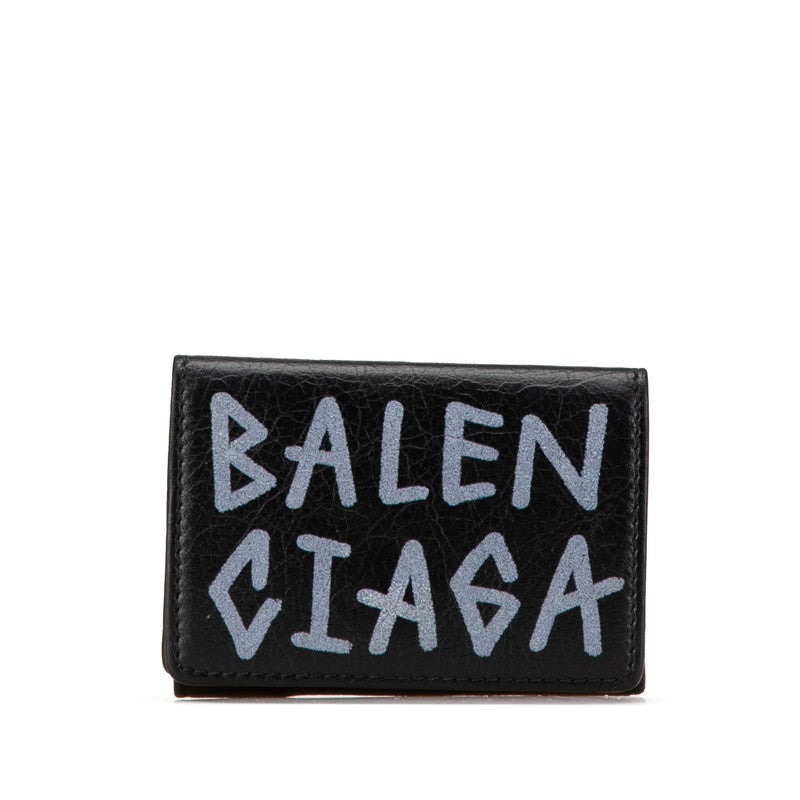 Balenciaga Graffiti Mini Wallet Black Leather