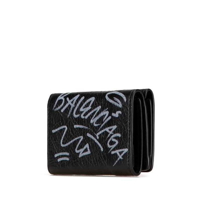 Balenciaga Graffiti Mini Wallet Black Leather