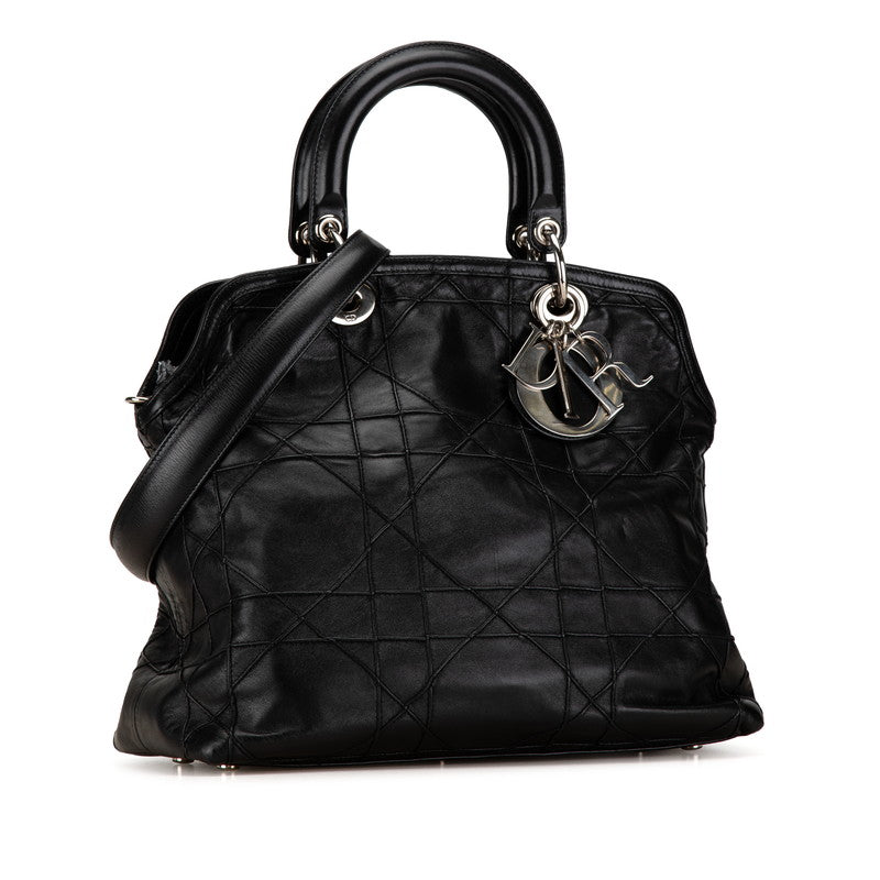 Dior Cannage Leather 2WAY Handbag Black