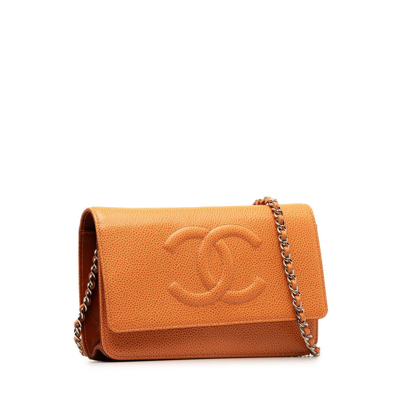 Chanel CC Caviar Wallet on Chain Shoulder Bag Leather in Excellent condition